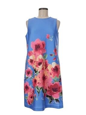 Anne Klein Sleeveless Floral Shift Dress Azurine Multi Pink Blue NEW Size 2